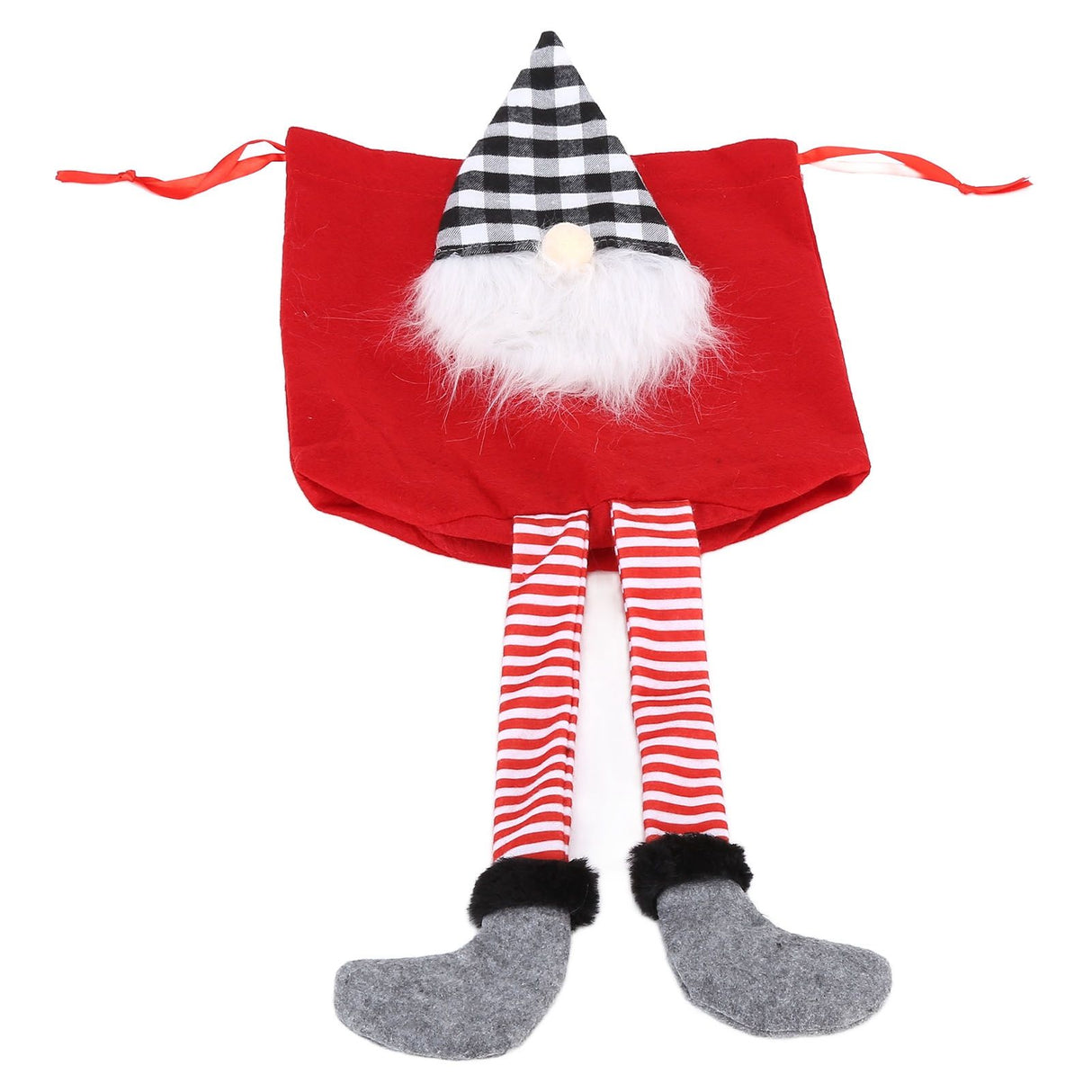 Christmas Gift Bag Faceless Santa Claus Drawstring Pouch Treat Bag for Christmas PartyRed
