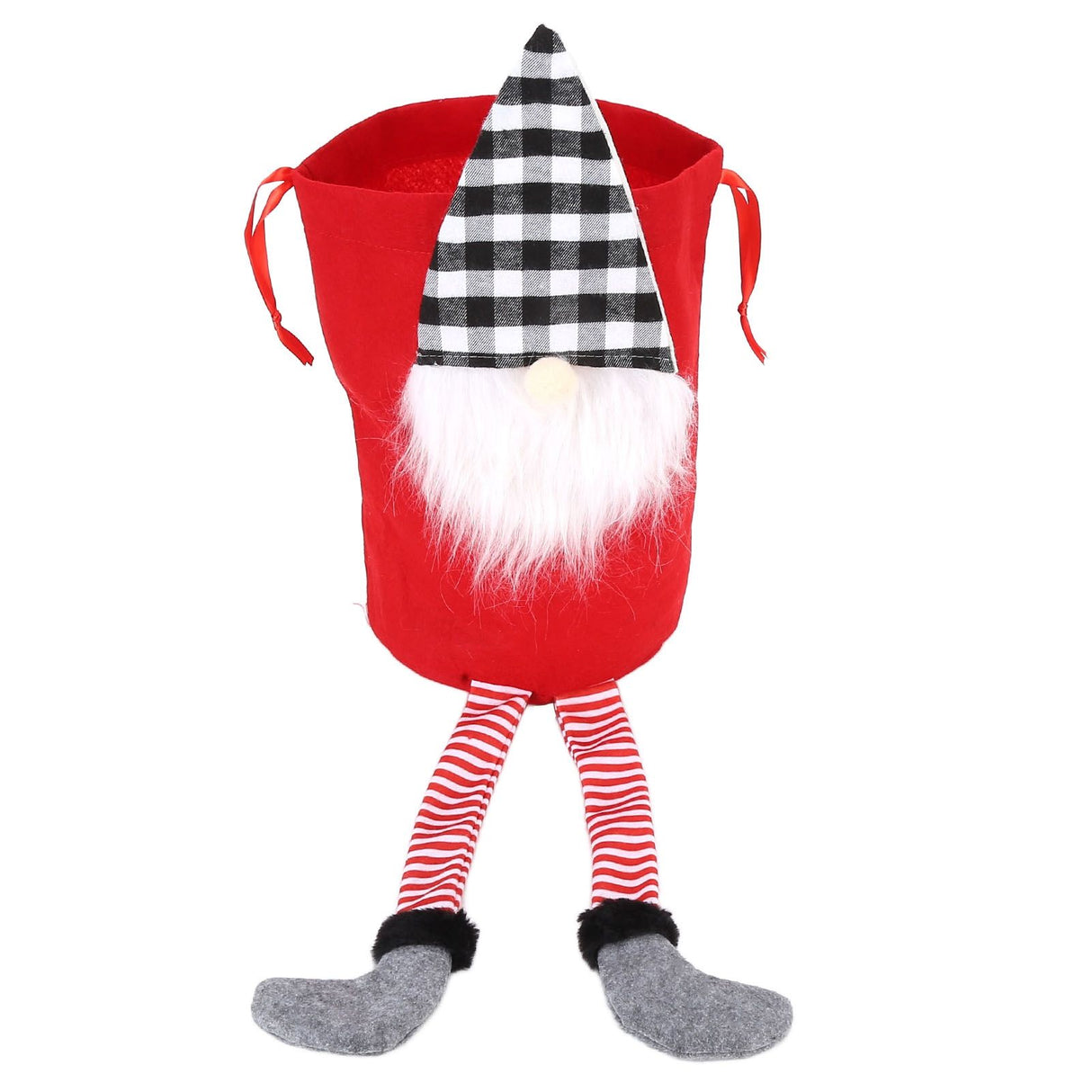 Christmas Gift Bag Faceless Santa Claus Drawstring Pouch Treat Bag for Christmas PartyRed