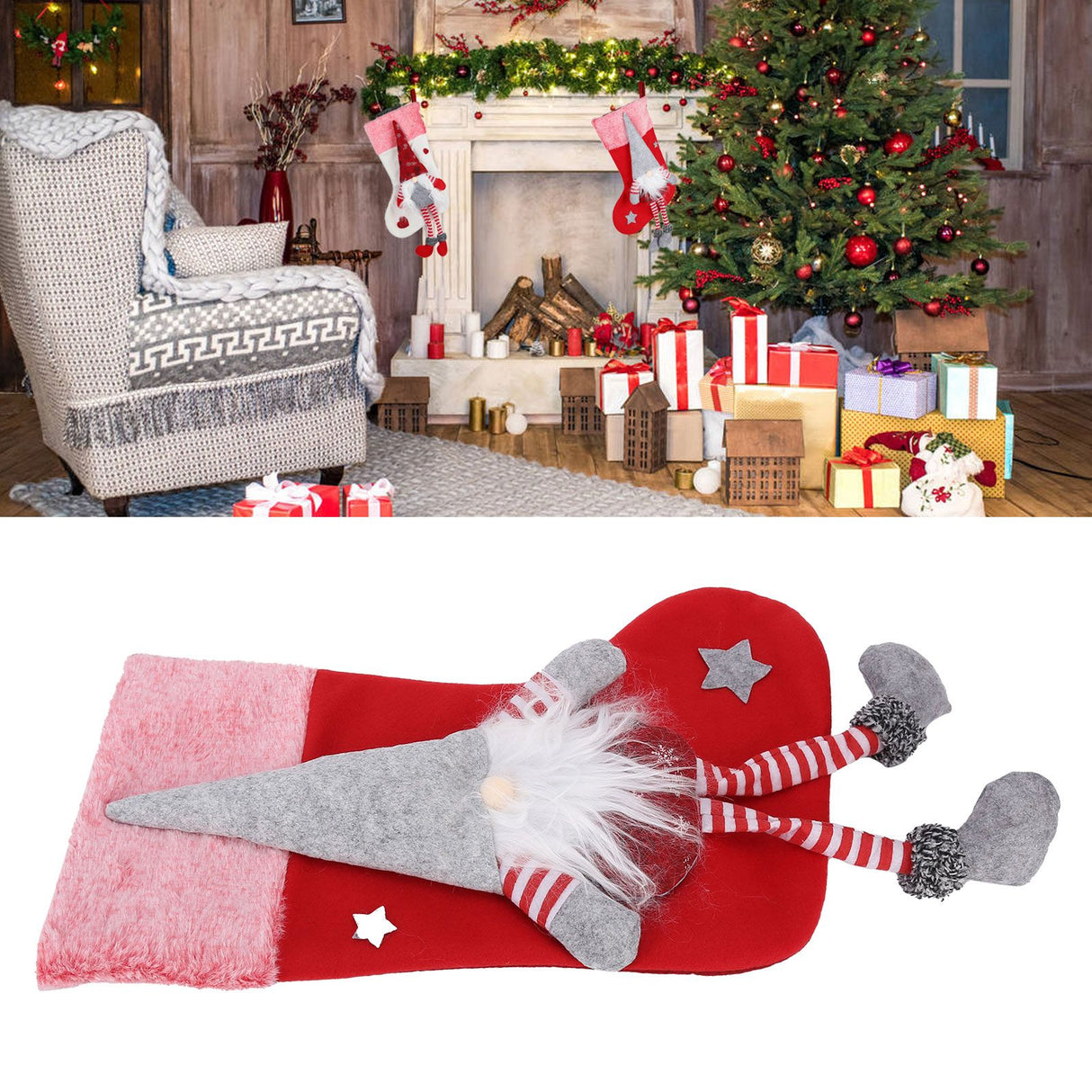 Christmas Hanging Ornaments Plush Faceless Old Man Christmas Stockings DecorationRed