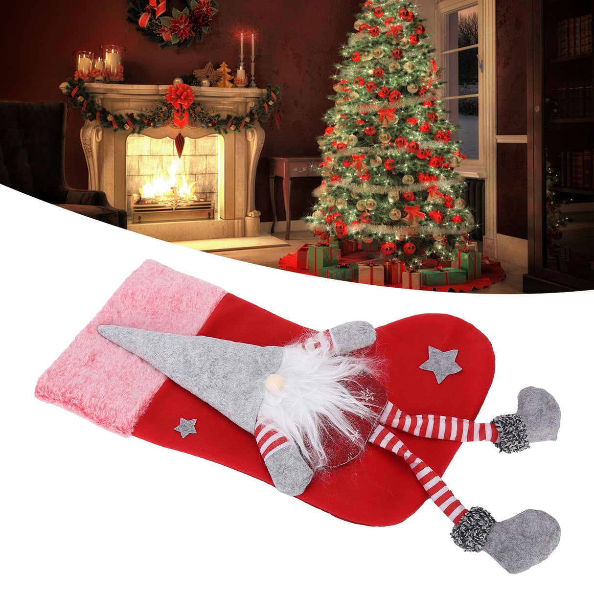Christmas Hanging Ornaments Plush Faceless Old Man Christmas Stockings DecorationRed