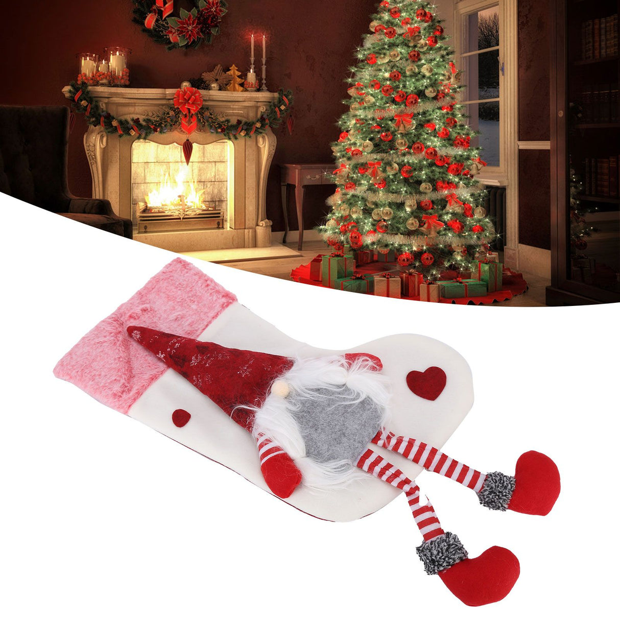 Christmas Ornaments Christmas Ornaments with Legs Plush Faceless Old Man in Deep Forest Christmas StockingsWhite