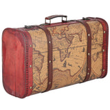 Vintage Suitcase Portable Composite Wood Map Pattern Design Vintage Storage Chest - Front View