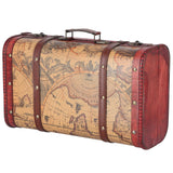 Vintage Suitcase Portable Composite Wood Map Pattern Design Vintage Storage Chest - Top-Down View