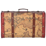 Vintage Suitcase Portable Composite Wood Map Pattern Design Vintage Storage Chest - Rear View