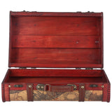 Vintage Suitcase Portable Composite Wood Map Pattern Design Vintage Storage Chest - Close-Up Angle