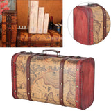 Vintage Suitcase Portable Composite Wood Map Pattern Design Vintage Storage Chest - Extra Image