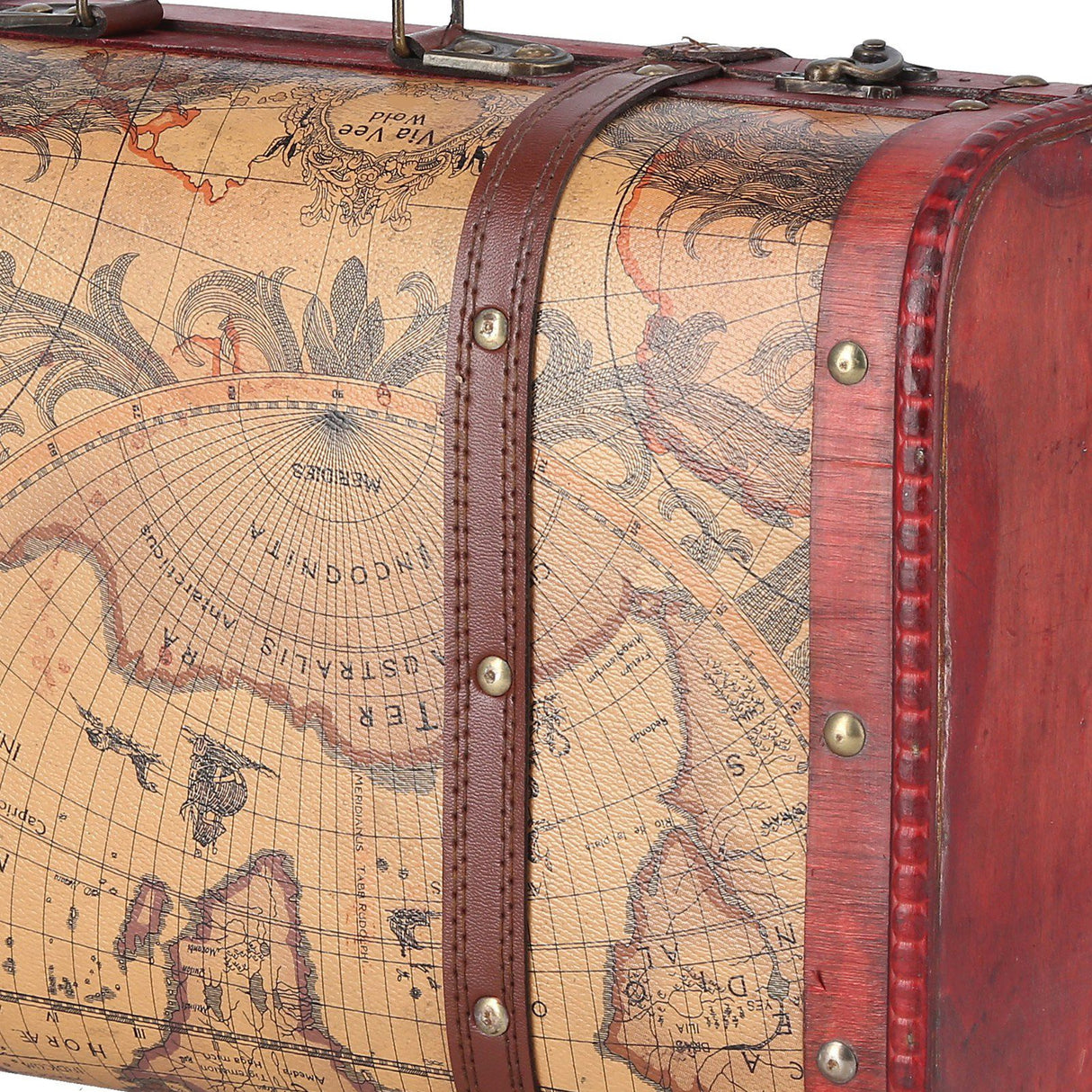 Vintage Suitcase Portable Composite Wood Map Pattern Design Vintage Storage Chest