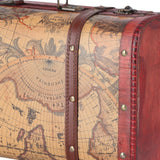 Vintage Suitcase Portable Composite Wood Map Pattern Design Vintage Storage Chest