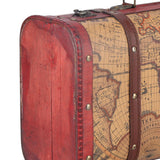 Vintage Suitcase Portable Composite Wood Map Pattern Design Vintage Storage Chest