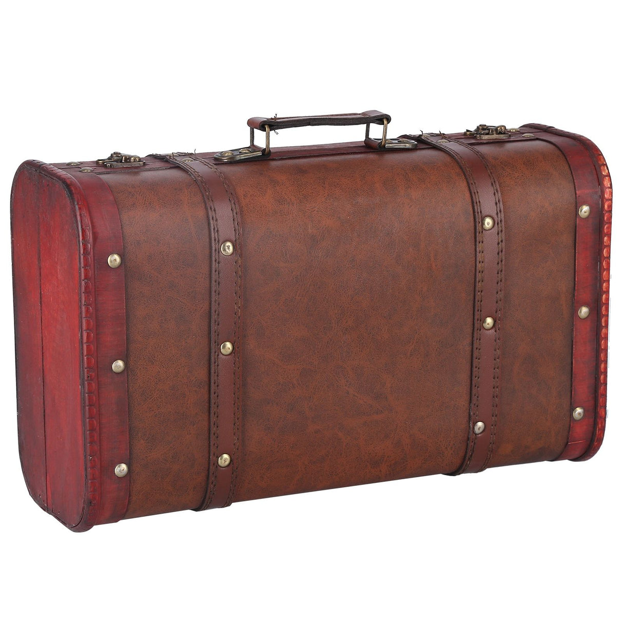 Antique Suitcase Portable Wooden Storage Chest Collection Ornaments Photography Props