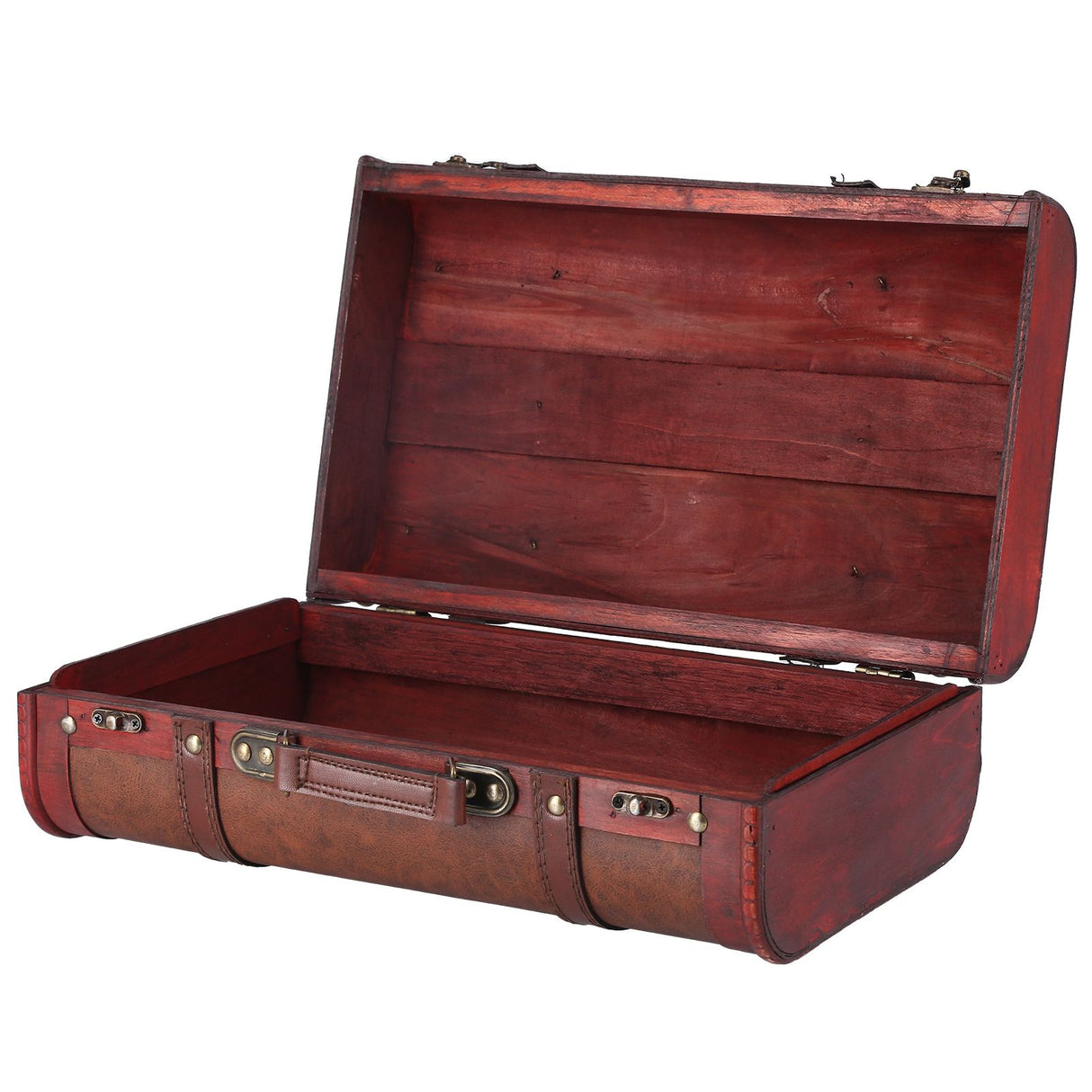 Antique Suitcase Portable Wooden Storage Chest Collection Ornaments Photography Props