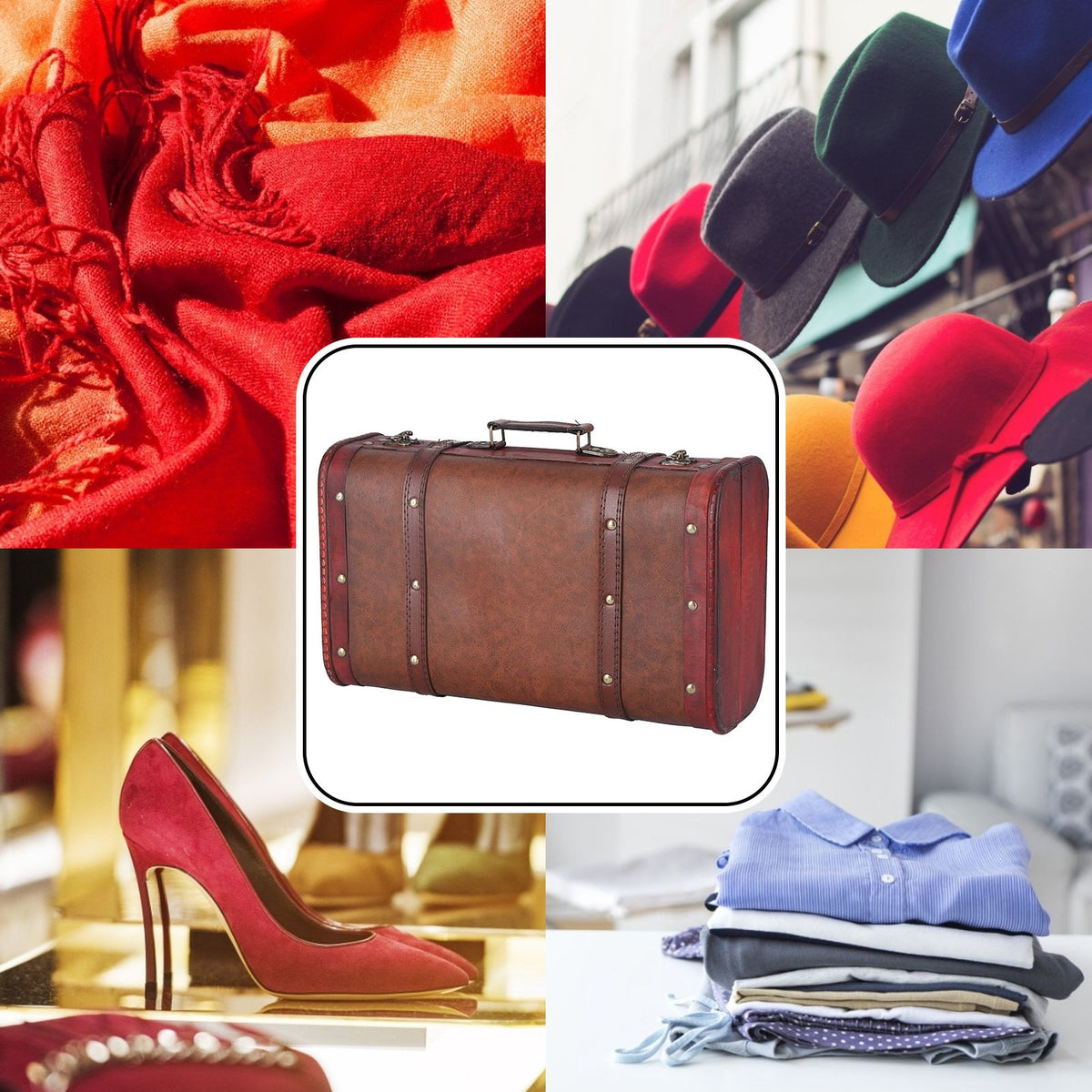 Antique Suitcase Portable Wooden Storage Chest Collection Ornaments Photography Props