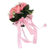 Artificial Wedding Bouquet Silk Flower Simulation Rose Bouquet for Bride Holding FlowersPink - Side View