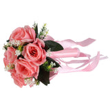 Artificial Wedding Bouquet Silk Flower Simulation Rose Bouquet for Bride Holding FlowersPink - Rear View