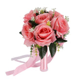 Artificial Wedding Bouquet Silk Flower Simulation Rose Bouquet for Bride Holding FlowersPink - Close-Up Angle