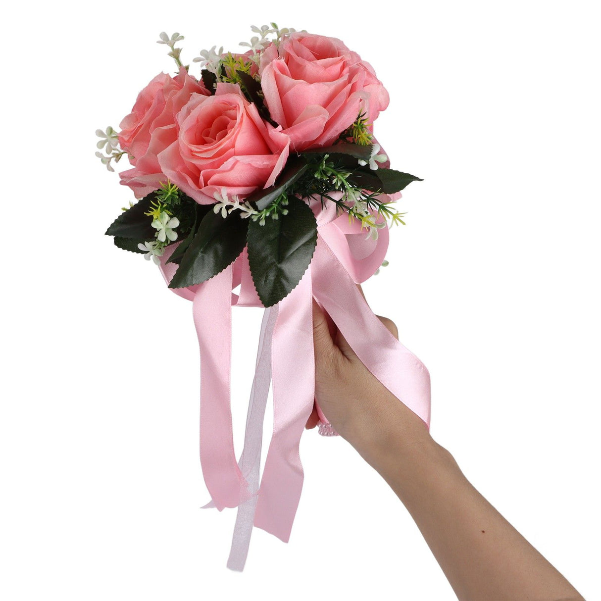 Artificial Wedding Bouquet Silk Flower Simulation Rose Bouquet for Bride Holding FlowersPink