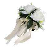 Artificial Wedding Bouquet Silk Flower Simulation Rose Bouquet for Bride Holding FlowersMilky White