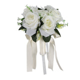 Artificial Wedding Bouquet Silk Flower Simulation Rose Bouquet for Bride Holding FlowersMilky White - Top-Down View