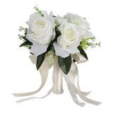 Artificial Wedding Bouquet Silk Flower Simulation Rose Bouquet for Bride Holding FlowersMilky White - 45-Degree Angle