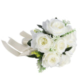 Artificial Wedding Bouquet Silk Flower Simulation Rose Bouquet for Bride Holding FlowersMilky White