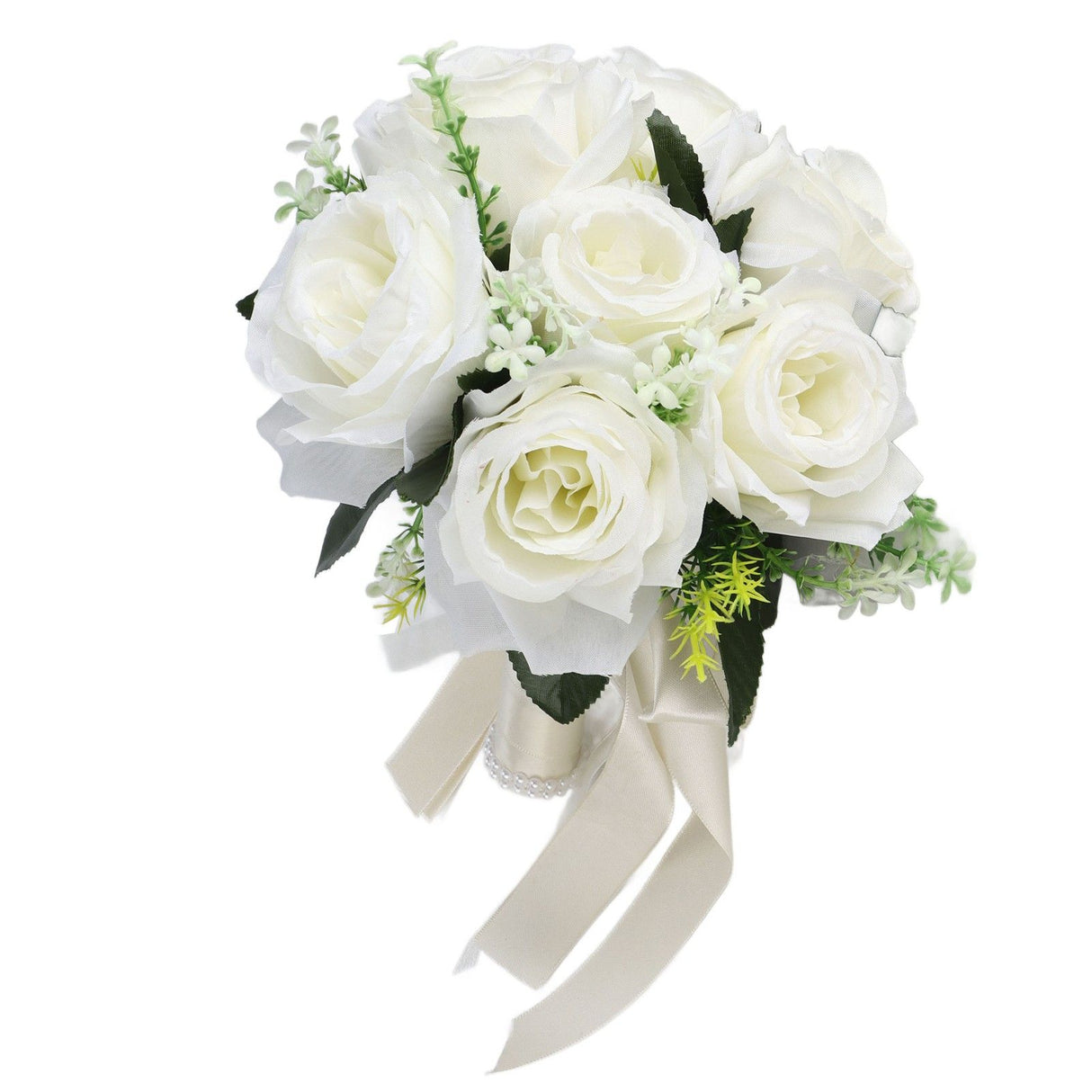 Artificial Wedding Bouquet Silk Flower Simulation Rose Bouquet for Bride Holding FlowersMilky White