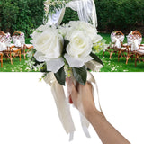 Artificial Wedding Bouquet Silk Flower Simulation Rose Bouquet for Bride Holding FlowersMilky White
