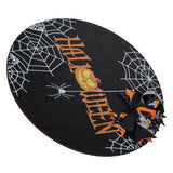 Spider Web Pattern Welcome Sign Wooden Hanging Door Hanger for Halloween Family Gathering BlackBowknot Included - Close-Up Angle