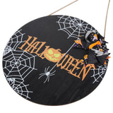 Spider Web Pattern Welcome Sign Wooden Hanging Door Hanger for Halloween Family Gathering BlackBowknot Included - Extra Image