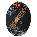 Spider Web Pattern Welcome Sign Wooden Hanging Door Hanger for Halloween Family Gathering BlackBowknot Included - Extra Image