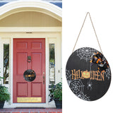 Spider Web Pattern Welcome Sign Wooden Hanging Door Hanger for Halloween Family Gathering BlackBowknot Included