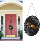 Spider Web Pattern Welcome Sign Wooden Hanging Door Hanger for Halloween Family Gathering BlackBowknot Not Included