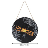 Spider Web Pattern Welcome Sign Wooden Hanging Door Hanger for Halloween Family Gathering BlackBowknot Not Included