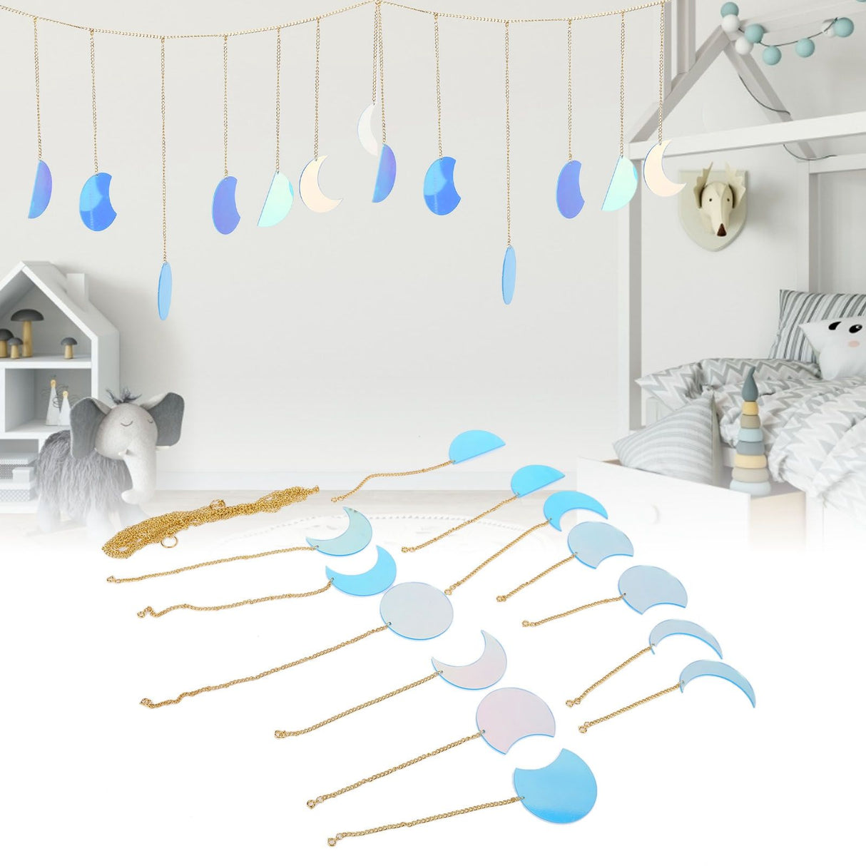 13PCS Moon Phase Wall Hanging Decor Banners Hanging Ornaments for Bedroom Home Office Nursery Wall Art