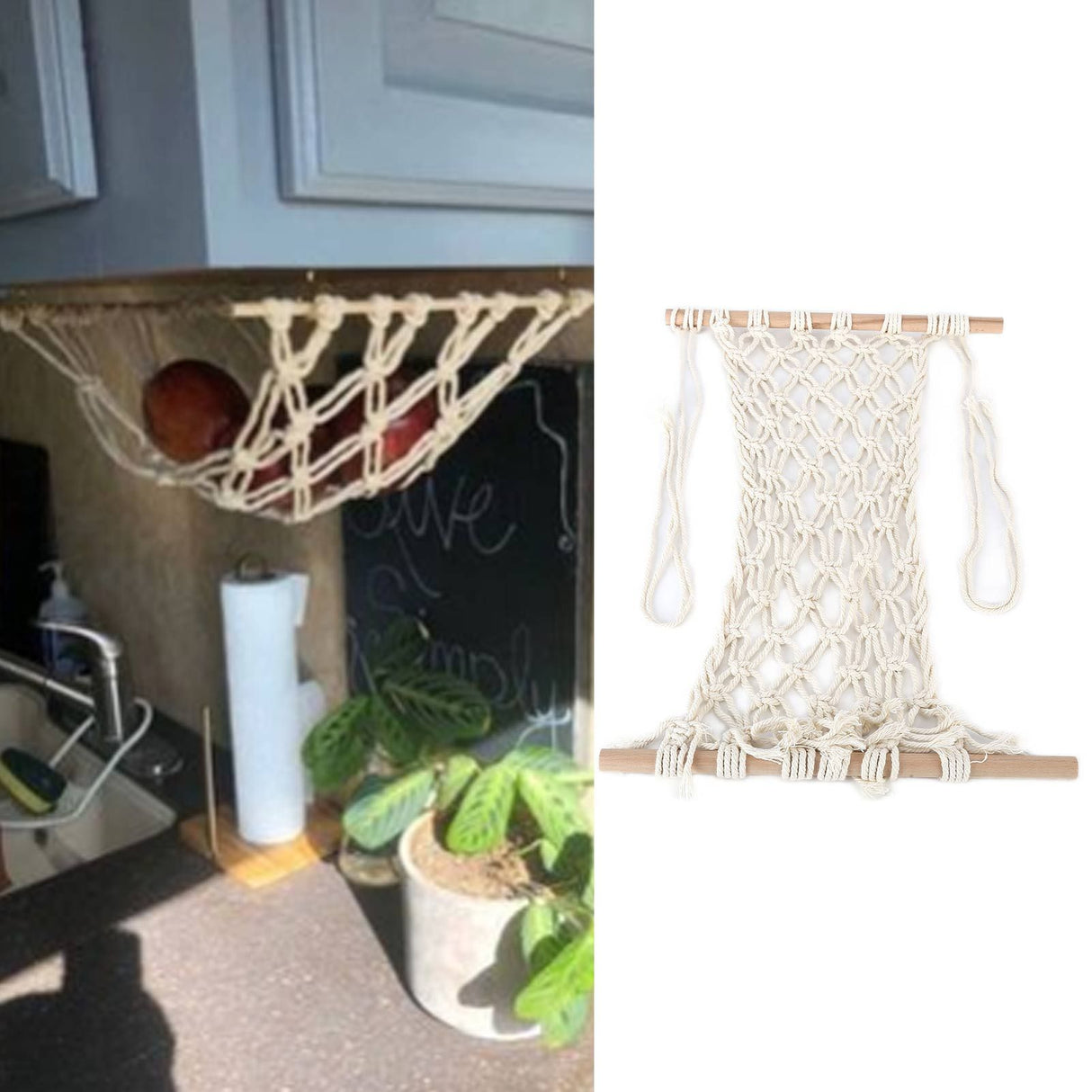 Simple Hanging Fruit Basket Fruit Hammock Holder Net Cotton Rope Hanger for Kitchen Home Decor