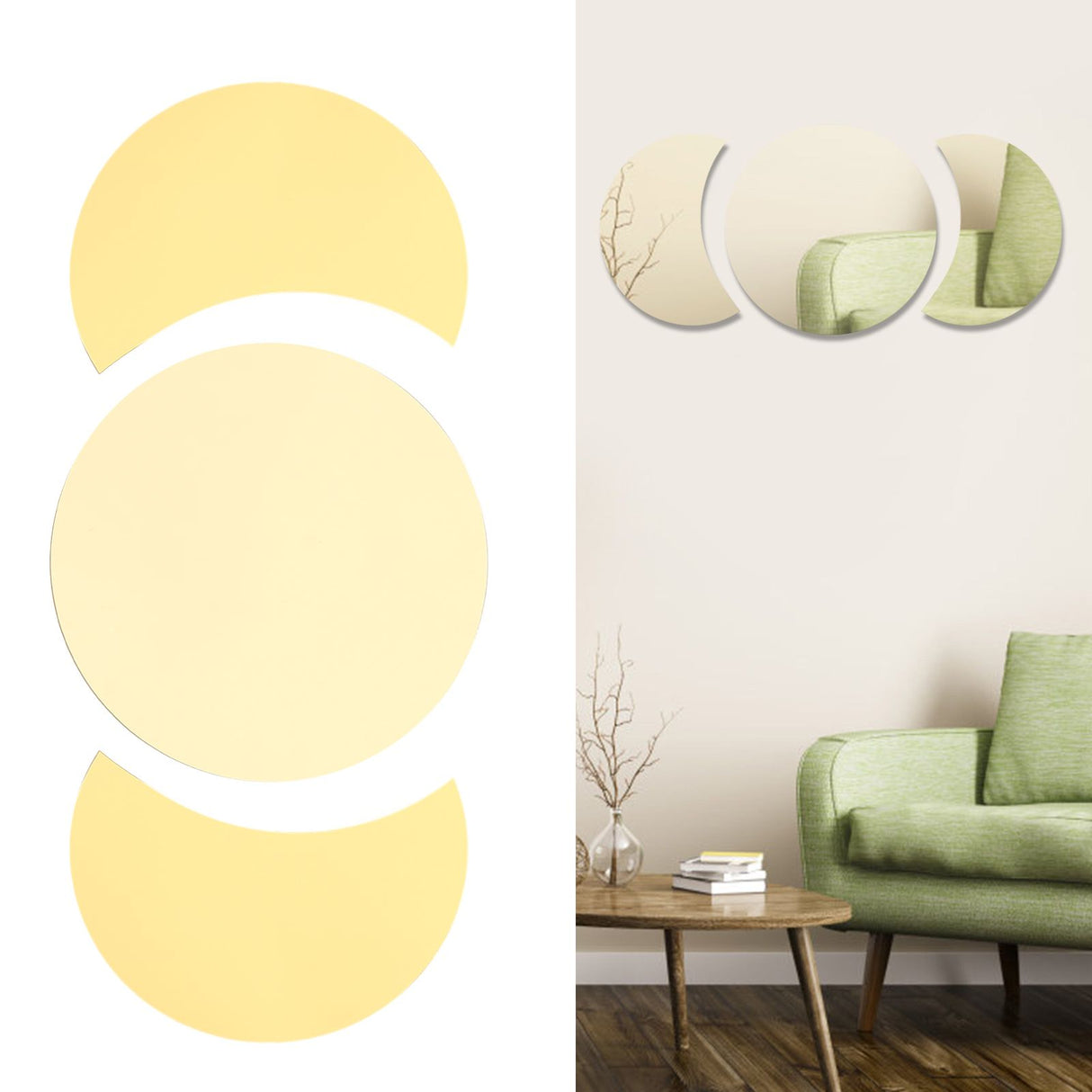 Acrylic Mirror Wall Sticker Sun Half Moon Shape Decorative Background Decal for Home UseGold