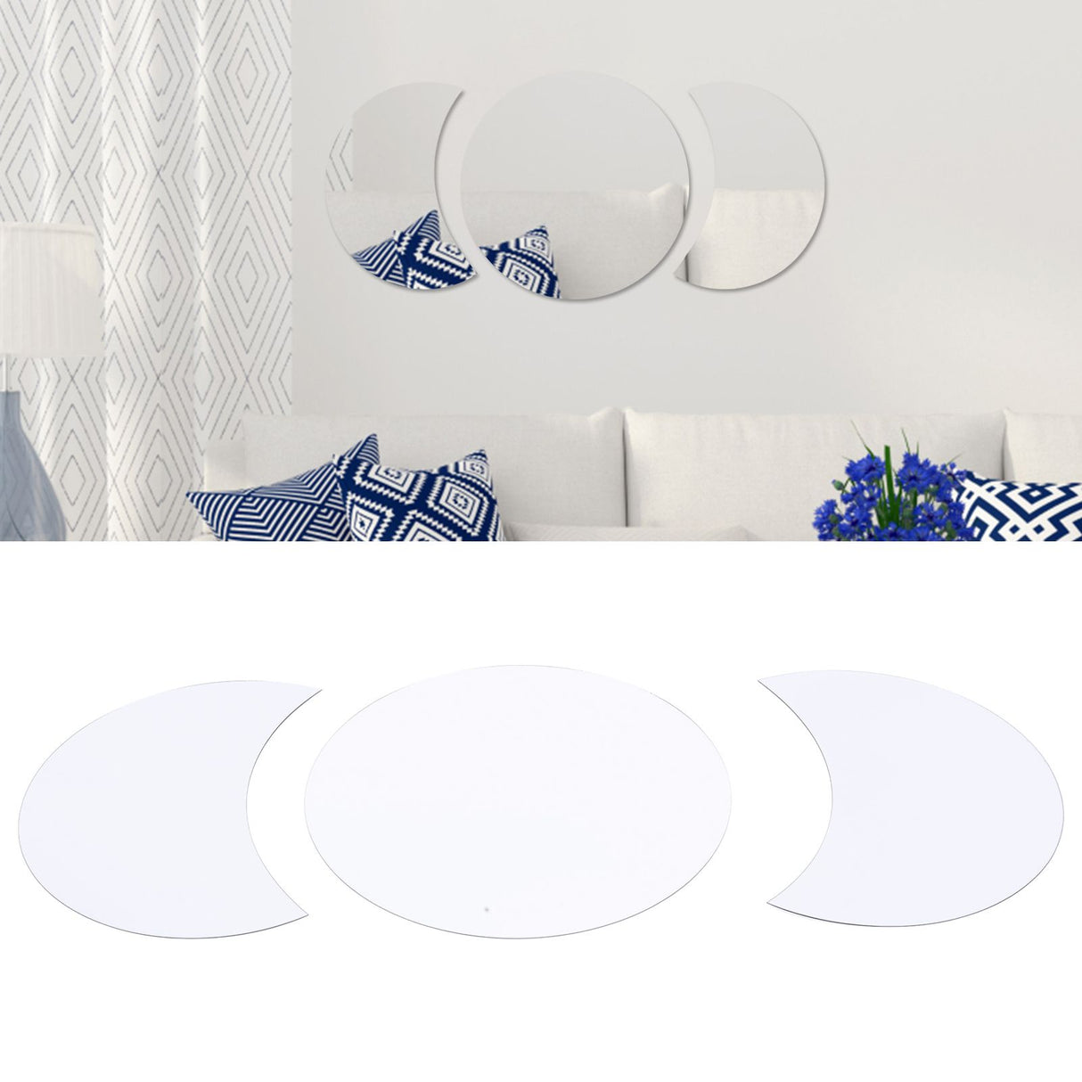 Acrylic Mirror Wall Sticker Sun Half Moon Shape Decorative Background Decal for Home UseSilver