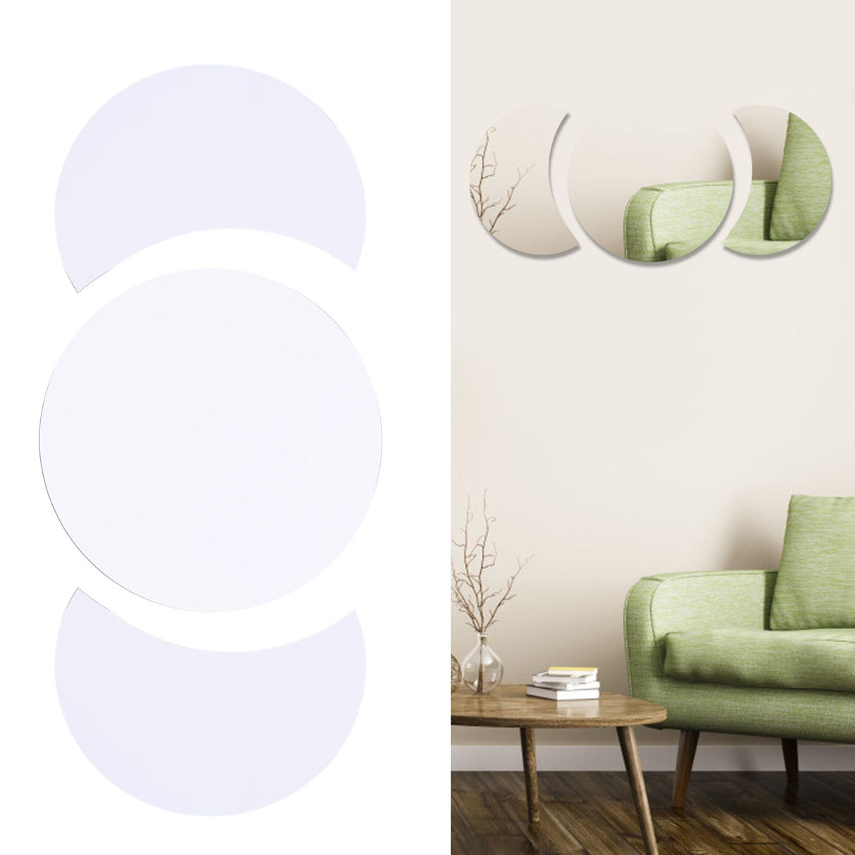 Acrylic Mirror Wall Sticker Sun Half Moon Shape Decorative Background Decal for Home UseSilver