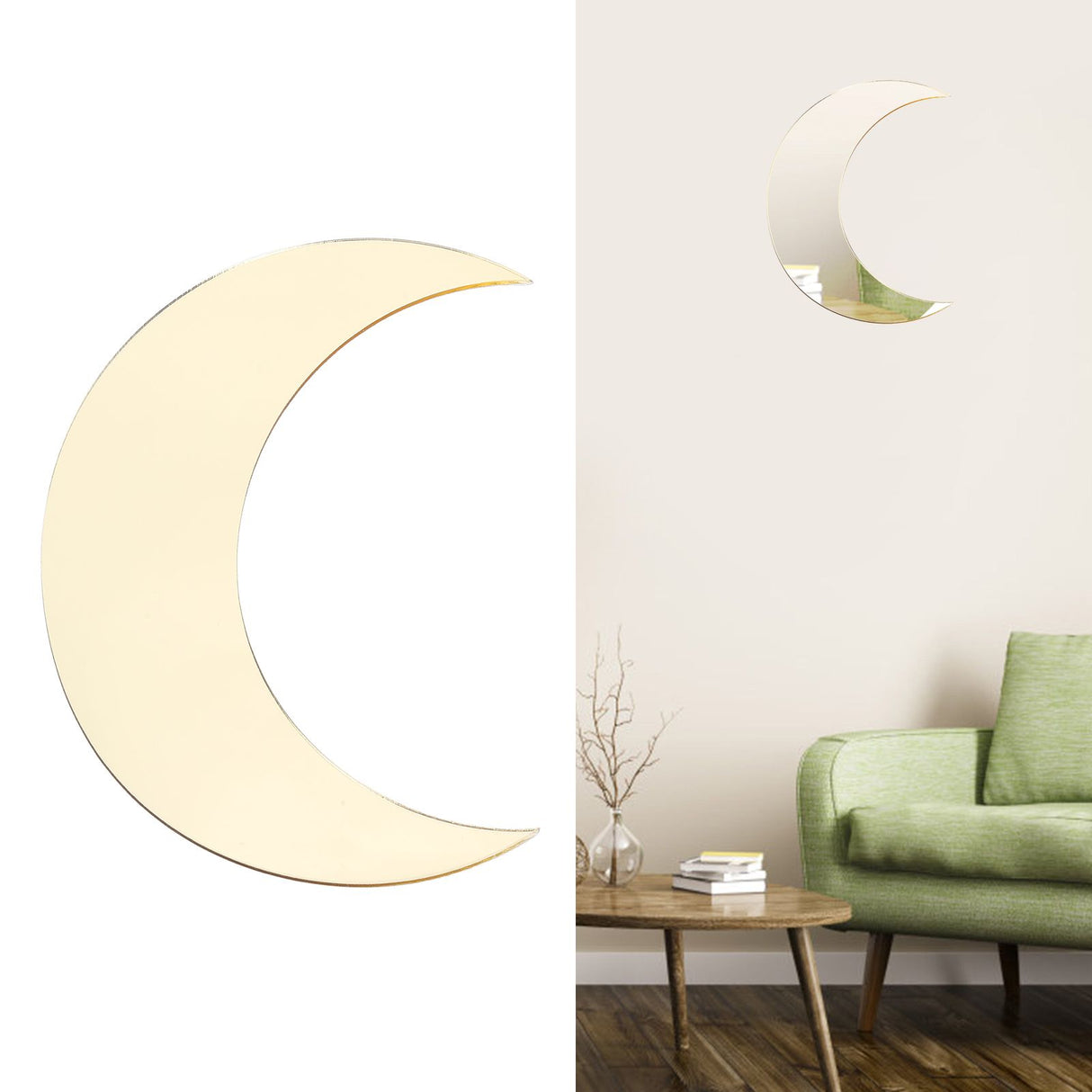Moon Shape Mirror Wall Sticker Acrylic Decorative Background Decal for Home Office CorridorGold
