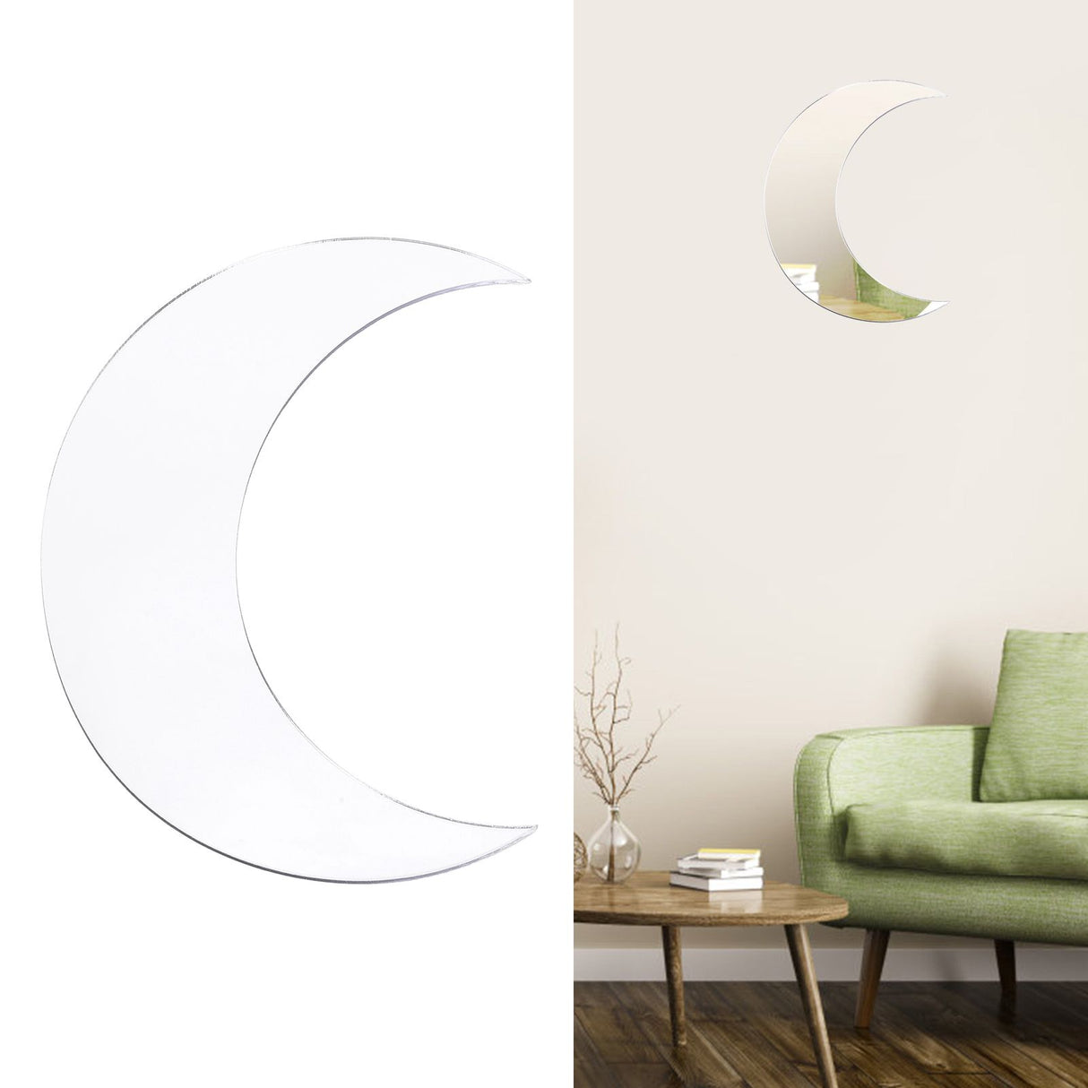 Moon Shape Mirror Wall Sticker Acrylic Decorative Background Decal for Home Office CorridorSilver