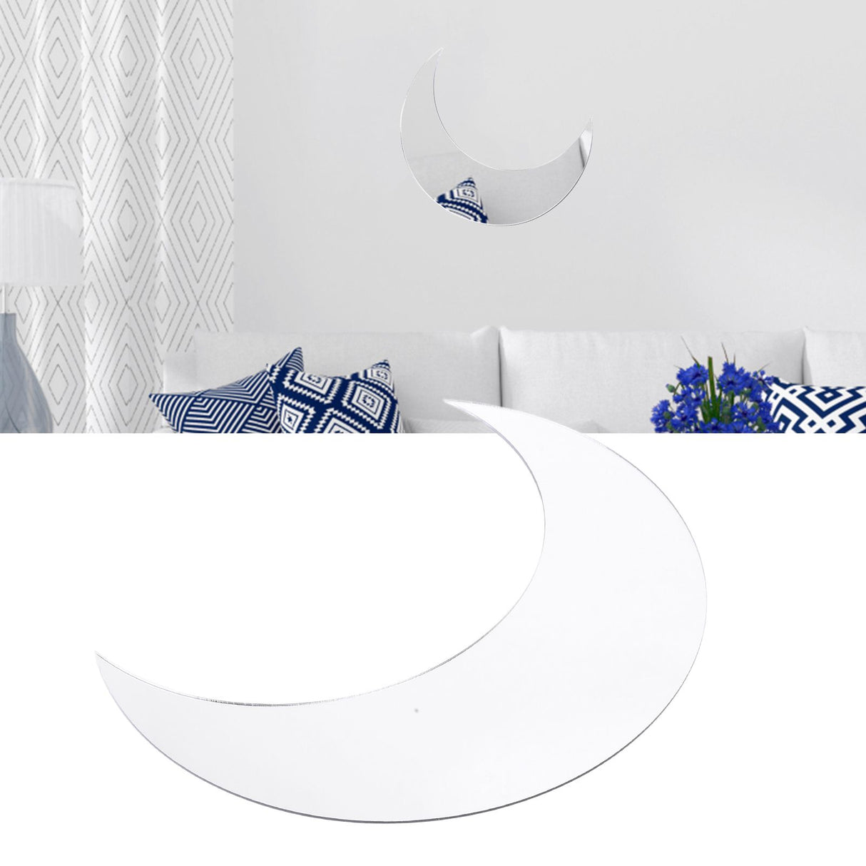 Moon Shape Mirror Wall Sticker Acrylic Decorative Background Decal for Home Office CorridorSilver