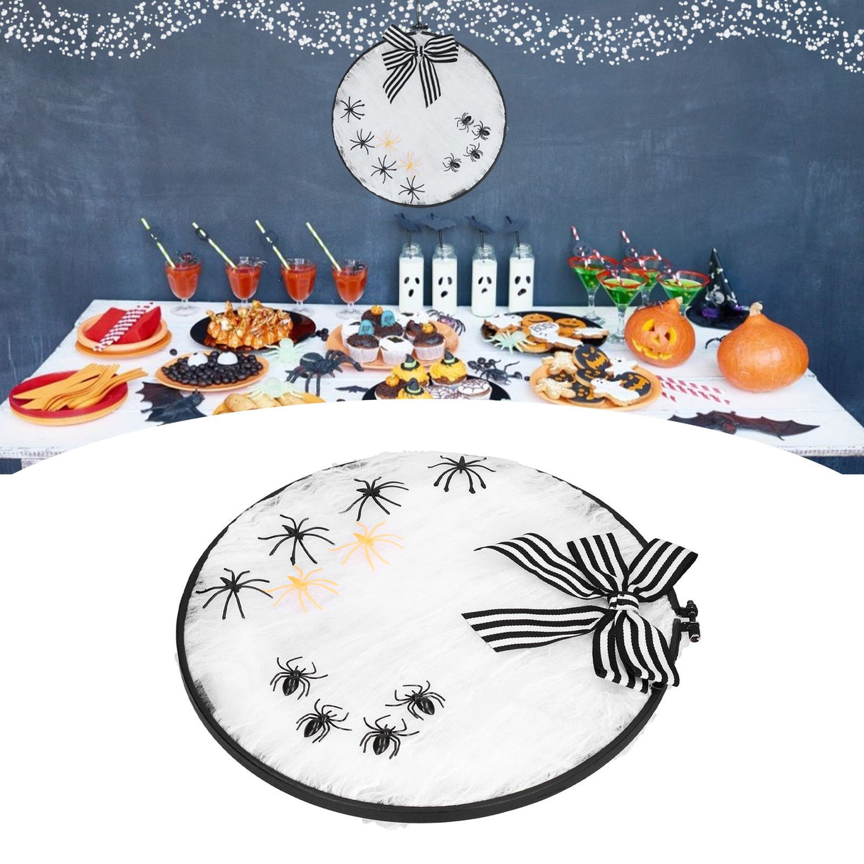 Halloween Embroidery DIY Decorative Cross Stitch Crafts Kit for Home Festival DecorationWith Bowknot