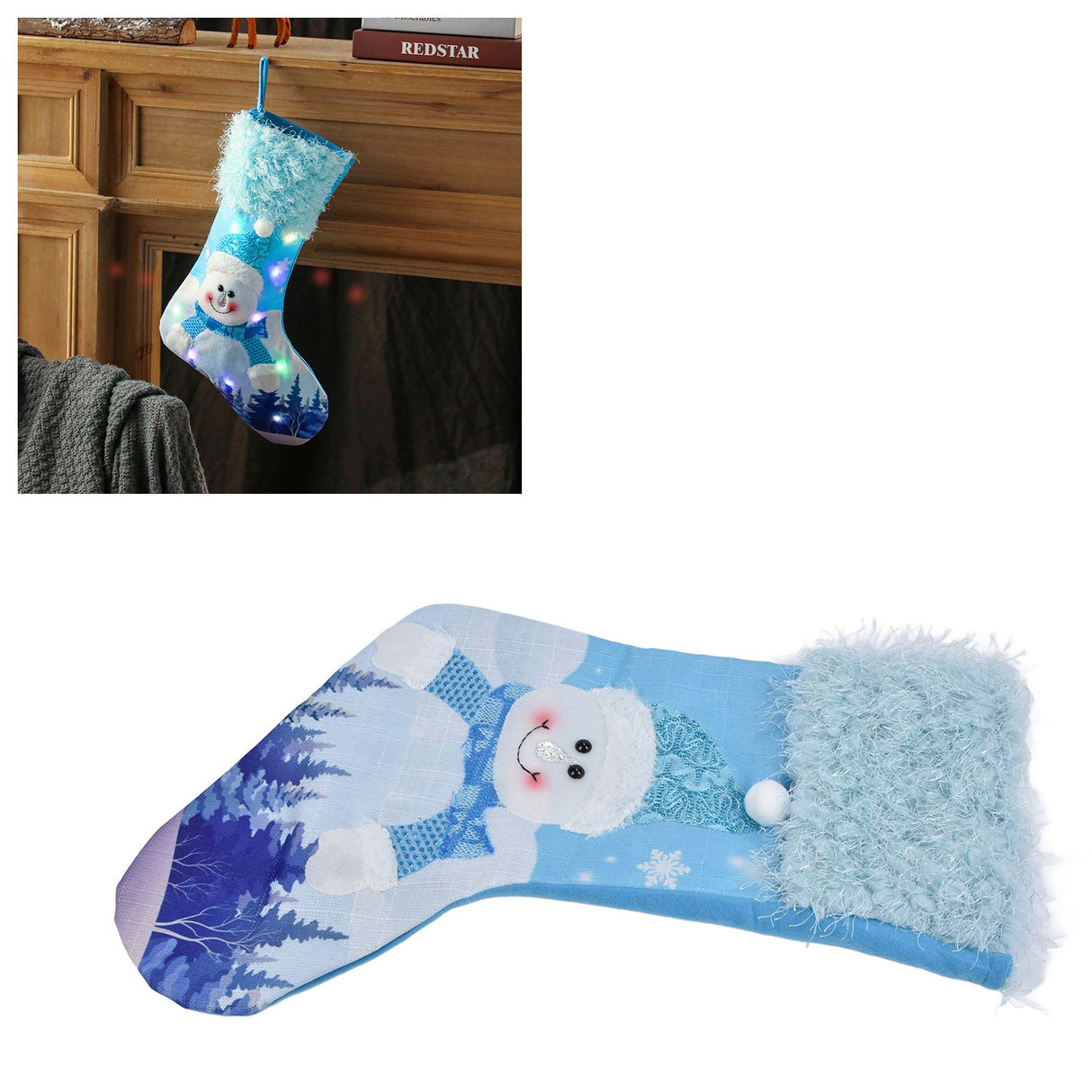 Cute Hanging Christmas Sock Luminous Candies Bag Gift Stocking with Hook for FestivalSnowman Type