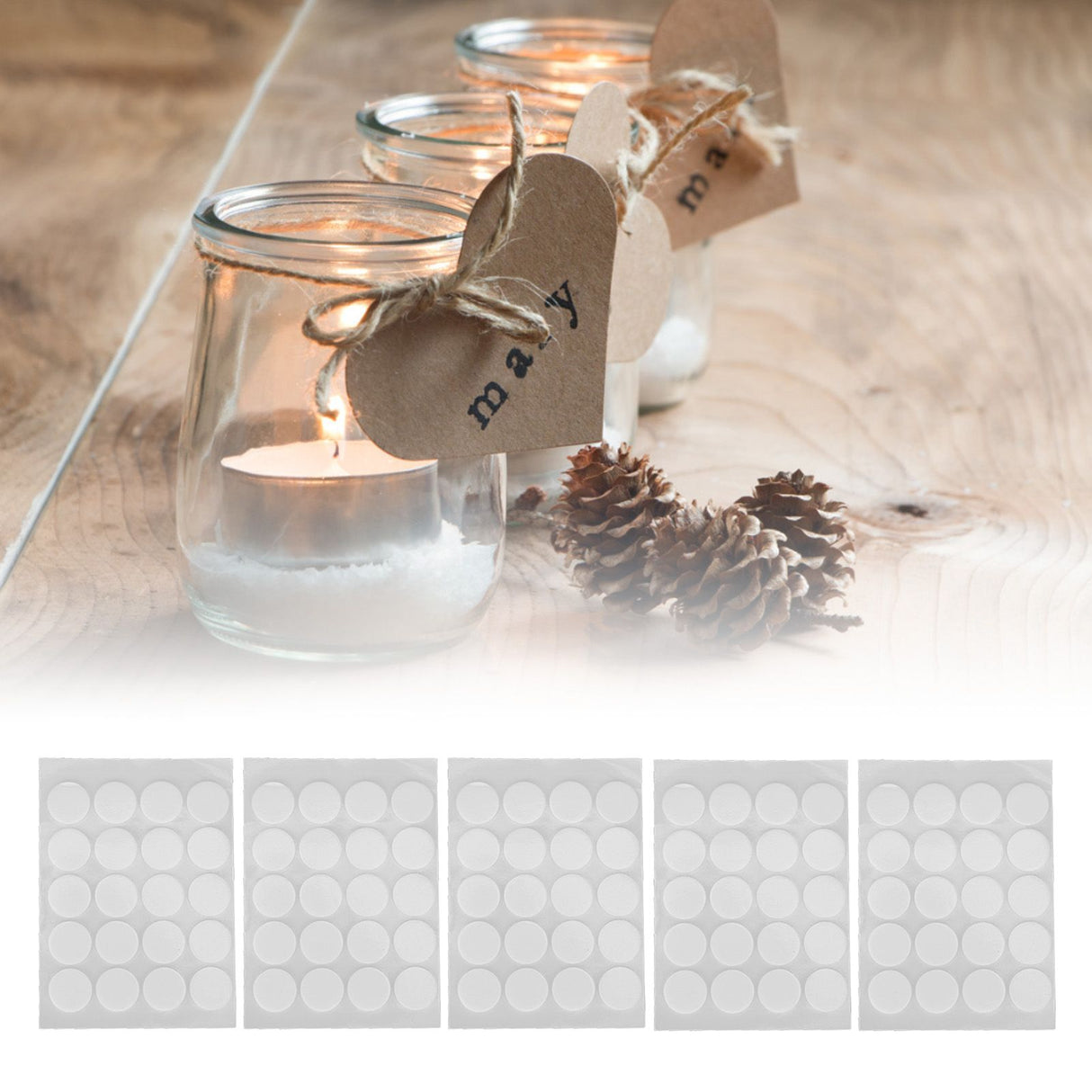 200Pcs Candle Wick Stickers Heat Resistant Double Sided Tape Sticker for Candle MakingWhite Bottom