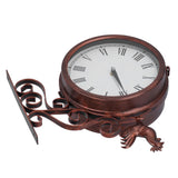 Iron Wrought Wall Clock Rooster Double Sided Antique Brass Wall Clock Round Roman Numeral Wall Clock for Home Garden - Close-Up Angle