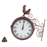 Iron Wrought Wall Clock Rooster Double Sided Antique Brass Wall Clock Round Roman Numeral Wall Clock for Home Garden - Extra Image