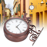 Iron Wrought Wall Clock Rooster Double Sided Antique Brass Wall Clock Round Roman Numeral Wall Clock for Home Garden