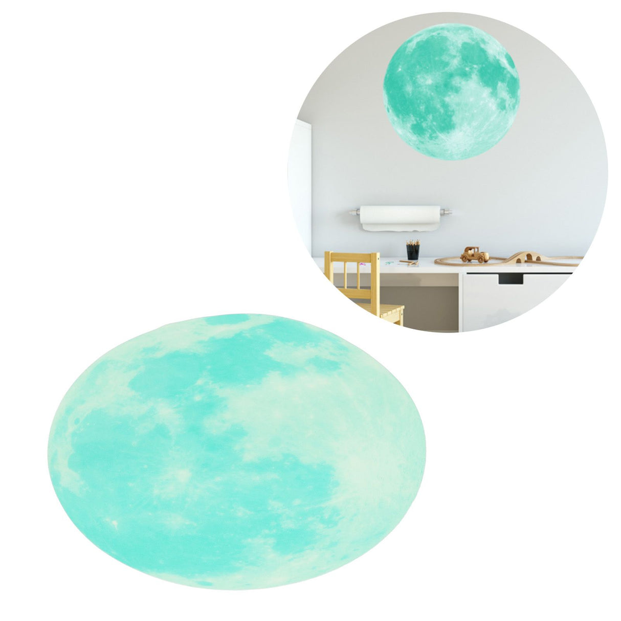 Cyan Green Light Moon Design Fluorescent Wall Sticker Self Adhesive Decorative Sticker Decal