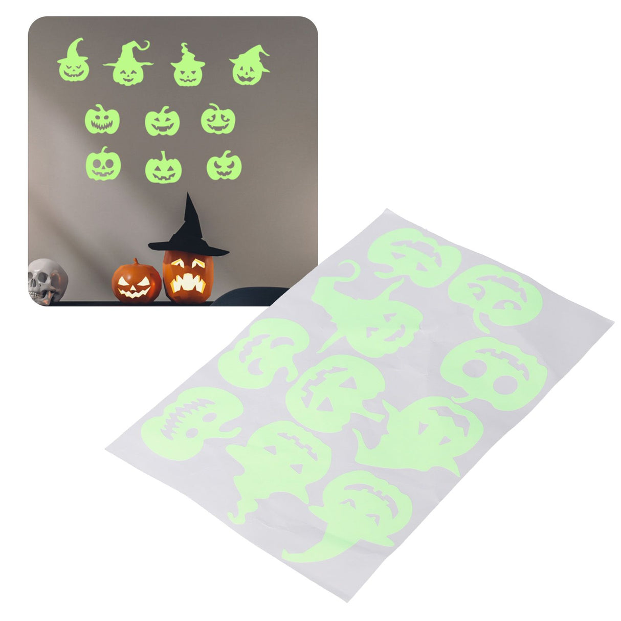 Halloween Fluorescent Wall Sticker Self Adhesive Decorative Sticker with Witch Pumpkin Pattern