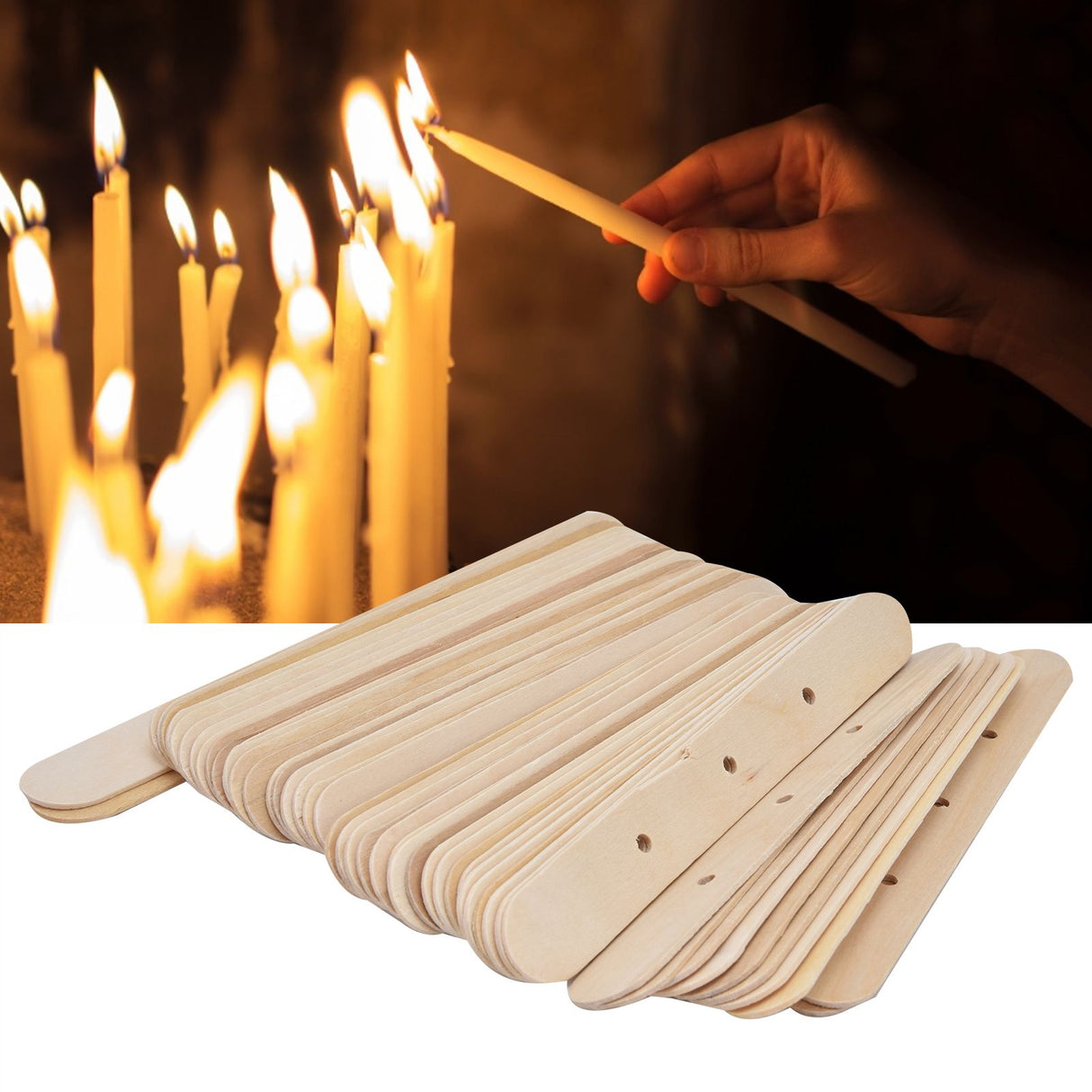 50Pcs Candle Wick Holder Birch Easy Use Reusable Wooden Wax Core Holder for Making Candles150x20mm 3 Hole