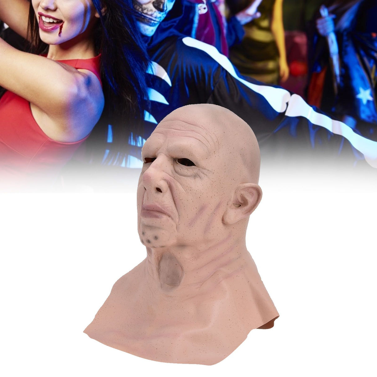 Realistic Bald Head Man Mask Latex Human Face Mask Funny Scary Halloween Costume Cosplay Props